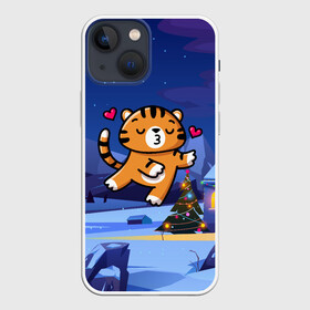 Чехол для iPhone 13 mini с принтом Влюбленный тигренок с сердечками в Тюмени,  |  | 2022 | год тигра | новый год | новый год 2022 | символ года | тигр | тигренок | тигрица | тигры