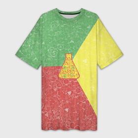Платье-футболка 3D с принтом Колба на фоне АПВ 3.1.8 в Тюмени,  |  | qr код | амулет | антивирус | антидепрессант | антистресс | баббл | всенормализол | выноска | желтый | зеленый | иммуномодулятор | колба | коллаж | красный | мемы | оберег | облачко с текстом | палитра