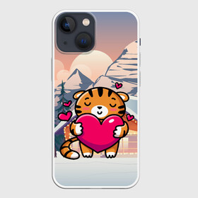 Чехол для iPhone 13 mini с принтом Тигренок   любовь в Тюмени,  |  | Тематика изображения на принте: 2022 | год тигра | новый год | новый год 2022 | символ года | тигр | тигренок | тигрица | тигры