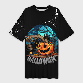 Платье-футболка 3D с принтом Ужасная ночь в Тюмени,  |  | halloween | арт | графика | мистика | паук | праздник | тыква | ужасы | хэллоуин