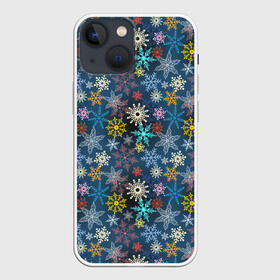 Чехол для iPhone 13 mini с принтом Красочные Снежинки в Тюмени,  |  | merry christmas | дед мороз | ёлка | зима | мороз | новый год | подарок | праздник | рождество | с новым годом | сантаклаус | снег | снеговик | снегурочка | снежинки | снежные узоры | узоры