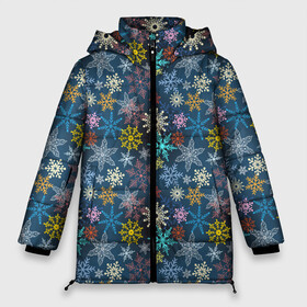 Женская зимняя куртка Oversize с принтом Красочные Снежинки в Тюмени, верх — 100% полиэстер; подкладка — 100% полиэстер; утеплитель — 100% полиэстер | длина ниже бедра, силуэт Оверсайз. Есть воротник-стойка, отстегивающийся капюшон и ветрозащитная планка. 

Боковые карманы с листочкой на кнопках и внутренний карман на молнии | merry christmas | дед мороз | ёлка | зима | мороз | новый год | подарок | праздник | рождество | с новым годом | сантаклаус | снег | снеговик | снегурочка | снежинки | снежные узоры | узоры