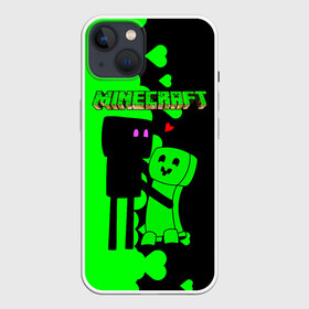 Чехол для iPhone 13 с принтом Любовь Эндермена и Крипера Майнкрафт в Тюмени,  |  | craft | creep | creeper | enderman | keeper | mine | minecraft | бесшумный мобкамикадзе | блоки | добывать | зелёное четырёхногое существо | зелёный | компьютерная игра | крафт | крипер | кубики | майн | майнкрафт | манкрафт
