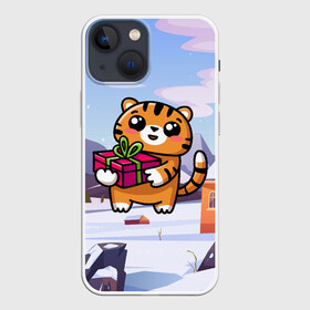Чехол для iPhone 13 mini с принтом Новогодний тигренок с подарком в Тюмени,  |  | 2022 | год тигра | новый год | новый год 2022 | символ года | тигр | тигренок | тигрица | тигры