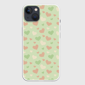 Чехол для iPhone 13 с принтом Сердечки на светло зеленом фоне в Тюмени,  |  | hearts | love | valentines day | белый | день влюбленных | зеленый | красный | любовь | сердечки | сердце