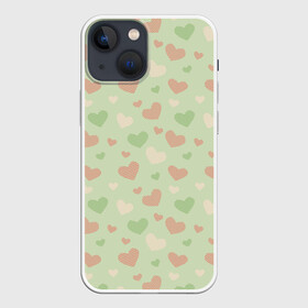Чехол для iPhone 13 mini с принтом Сердечки на светло зеленом фоне в Тюмени,  |  | hearts | love | valentines day | белый | день влюбленных | зеленый | красный | любовь | сердечки | сердце