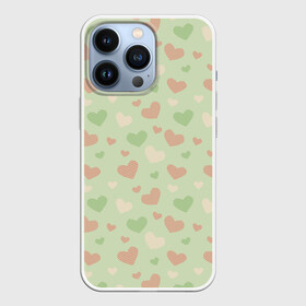 Чехол для iPhone 13 Pro с принтом Сердечки на светло зеленом фоне в Тюмени,  |  | hearts | love | valentines day | белый | день влюбленных | зеленый | красный | любовь | сердечки | сердце