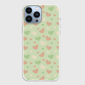 Чехол для iPhone 13 Pro Max с принтом Сердечки на светло зеленом фоне в Тюмени,  |  | hearts | love | valentines day | белый | день влюбленных | зеленый | красный | любовь | сердечки | сердце