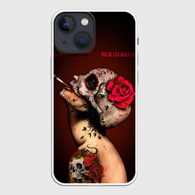 Чехол для iPhone 13 mini с принтом Ведьма с красной розой в Тюмени,  |  | body art | cigarette | day of the dead | halloween | happy halloween | holiday | nude witch | profile | red rose | skull | tattoo | боди арт | день мертвых | красная роза | обнаженная ведьма | праздник | профиль | тату | хэллоуин