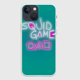 Чехол для iPhone 13 mini с принтом Squid game a в Тюмени,  |  | Тематика изображения на принте: squid game | игра в кальмара | надписи | неон | нетфликс | сериалы