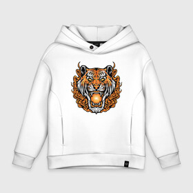 Детское худи Oversize хлопок с принтом Magic   Tiger в Тюмени, френч-терри — 70% хлопок, 30% полиэстер. Мягкий теплый начес внутри —100% хлопок | боковые карманы, эластичные манжеты и нижняя кромка, капюшон на магнитной кнопке | Тематика изображения на принте: 2022 | animal | cat | lion | tiger | год тигра | животные | зверь | зубы | кот | кошка | лев | охотник | полосатый | природа | тигр | тигренок | тигрица | хищник