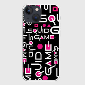Чехол для iPhone 13 mini с принтом SQUID GAME ЛОГО PINK в Тюмени,  |  | Тематика изображения на принте: 001 | 067 | 456 | netflix | pink | squid game | игра | игра в кальмара | квадрат | круг | нетфликс | распорядитель | сериал | стражи | треугольник