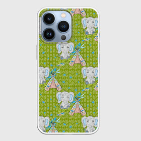 Чехол для iPhone 13 Pro с принтом Слоник и вигвам в Тюмени,  |  | Тематика изображения на принте: вигвам | индеец | слон | слоненок | слоник