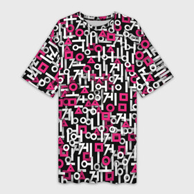 Платье-футболка 3D с принтом Узор из Игры в кальмара в Тюмени,  |  | squid game | абстракция | геометрические | игра в кальмара | кальмар | корейский | логотип | паттерн | фигуры