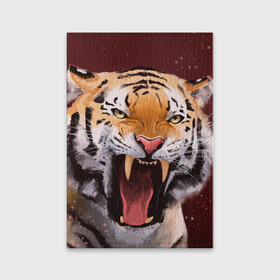 Обложка для паспорта матовая кожа с принтом Тигр красавчик сердится в Тюмени, натуральная матовая кожа | размер 19,3 х 13,7 см; прозрачные пластиковые крепления | 2022 | aggressive | angry | fangs | new year | open mouth | predator | tiger | year of the tiger | агрессивный | год тигра | клыки | новый год | открытая пасть | сердитый | тигр | хищник