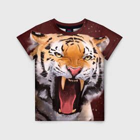 Детская футболка 3D с принтом Тигр красавчик сердится в Тюмени, 100% гипоаллергенный полиэфир | прямой крой, круглый вырез горловины, длина до линии бедер, чуть спущенное плечо, ткань немного тянется | 2022 | aggressive | angry | fangs | new year | open mouth | predator | tiger | year of the tiger | агрессивный | год тигра | клыки | новый год | открытая пасть | сердитый | тигр | хищник