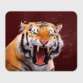 Прямоугольный коврик для мышки с принтом Тигр красавчик сердится в Тюмени, натуральный каучук | размер 230 х 185 мм; запечатка лицевой стороны | 2022 | aggressive | angry | fangs | new year | open mouth | predator | tiger | year of the tiger | агрессивный | год тигра | клыки | новый год | открытая пасть | сердитый | тигр | хищник