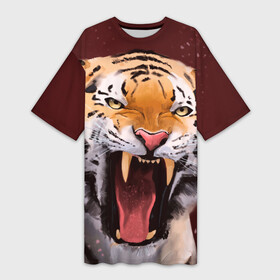 Платье-футболка 3D с принтом Тигр красавчик сердится в Тюмени,  |  | 2022 | aggressive | angry | fangs | new year | open mouth | predator | tiger | year of the tiger | агрессивный | год тигра | клыки | новый год | открытая пасть | сердитый | тигр | хищник