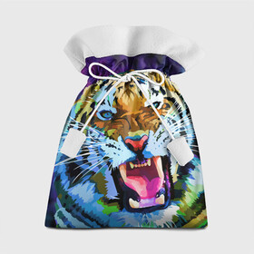 Подарочный 3D мешок с принтом Рычащий Шархан в Тюмени, 100% полиэстер | Размер: 29*39 см | Тематика изображения на принте: 2022 | evil face | growling | new year | pop art | predator | tiger | year of the tiger | год тигра | новый год | поп арт | рычащий | тигр | хищник