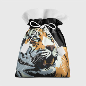 Подарочный 3D мешок с принтом Тигр перед атакой в Тюмени, 100% полиэстер | Размер: 29*39 см | 2022 | before the attack | look | new year | open mouth | predator | tiger | year of the tiger | взгляд | год тигра | новый год | открытая пасть | перед атакой | тигр | хищник