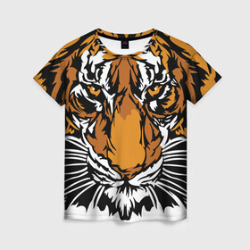 Женская футболка 3D с принтом Взгляд хозяина джунглей в Тюмени, 100% полиэфир ( синтетическое хлопкоподобное полотно) | прямой крой, круглый вырез горловины, длина до линии бедер | 2022 | african | direct look | master of the jungle | muzzle | new year | predator | tiger | year of the tiger | африканский | год тигра | новый год | прямой взгляд | тигр | хищник | хозяин джунглей
