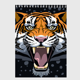 Скетчбук с принтом Амурский тигр в ночи в Тюмени, 100% бумага
 | 48 листов, плотность листов — 100 г/м2, плотность картонной обложки — 250 г/м2. Листы скреплены сверху удобной пружинной спиралью | Тематика изображения на принте: 2022 | aggression | amur tiger | beast | grin | new year | night | open mouth | predator | snowfall | winter | year of the tiger | агрессия | амурский тигр | год тигра | зверь | зима | новый год | ночь | оскал | открытая пасть | снегопад | хищник