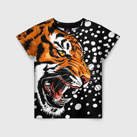 Детская футболка 3D с принтом Амурский тигр и снегопад в Тюмени, 100% гипоаллергенный полиэфир | прямой крой, круглый вырез горловины, длина до линии бедер, чуть спущенное плечо, ткань немного тянется | Тематика изображения на принте: 2022 | amur tiger | beast | grin | new year | night | open mouth | predator | profile | snowfall | winter | year of the tiger | амурский тигр | год тигра | зверь | зима | новый год | ночь | оскал | открытая пасть | профиль | снегопад | хищник