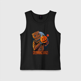 Детская майка хлопок с принтом Halloween Scarecrow в Тюмени,  |  | art | bat | halloween | halwin | moon | pumpkin | scarecrow | stuffed | арт | летучая мышь | луна | пугало | тыква | хэллоуин | хэлуин | чучело