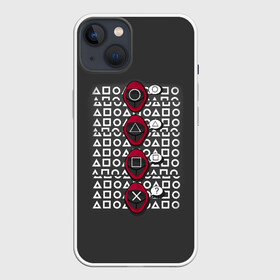 Чехол для iPhone 13 с принтом Игра в кальмара   символы в Тюмени,  |  | Тематика изображения на принте: squid game | аноним | игра в кальмара | игра в кальмаров | игра на выживание | игры | маска | распорядитель | сериал | сотрудник | фильм