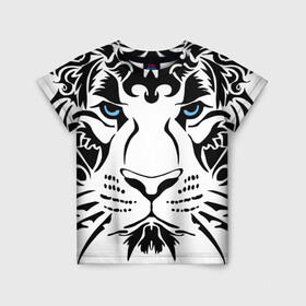 Детская футболка 3D с принтом Водяной голубоглазый тигр в Тюмени, 100% гипоаллергенный полиэфир | прямой крой, круглый вырез горловины, длина до линии бедер, чуть спущенное плечо, ткань немного тянется | 2022 | blue eyes | new year | ornament | pattern | predator | strength and tranquility | water tiger | year of the tiger | водяной тигр | год тигра | голубые глаза | новый год | орнамент | сила и спокойствие | узор | хищник