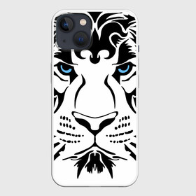 Чехол для iPhone 13 с принтом Водяной голубоглазый тигр в Тюмени,  |  | 2022 | blue eyes | new year | ornament | pattern | predator | strength and tranquility | water tiger | year of the tiger | водяной тигр | год тигра | голубые глаза | новый год | орнамент | сила и спокойствие | узор | хищник