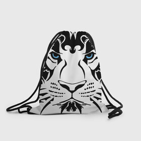 Рюкзак-мешок 3D с принтом Водяной голубоглазый тигр в Тюмени, 100% полиэстер | плотность ткани — 200 г/м2, размер — 35 х 45 см; лямки — толстые шнурки, застежка на шнуровке, без карманов и подкладки | Тематика изображения на принте: 2022 | blue eyes | new year | ornament | pattern | predator | strength and tranquility | water tiger | year of the tiger | водяной тигр | год тигра | голубые глаза | новый год | орнамент | сила и спокойствие | узор | хищник
