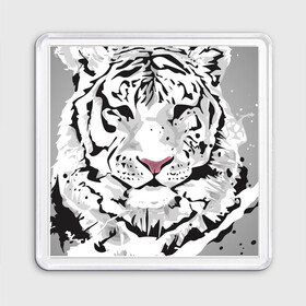 Магнит 55*55 с принтом Белый снежный тигр в Тюмени, Пластик | Размер: 65*65 мм; Размер печати: 55*55 мм | 2022 | art | beast | new year | predator | splashes and drops | white tiger | year of the tiger | белый тигр | брызги и капли | год тигра | зверь | искусство | новый год | хищник