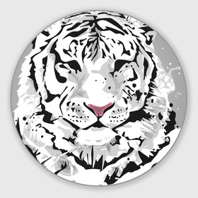 Круглый коврик для мышки с принтом Белый снежный тигр в Тюмени, резина и полиэстер | круглая форма, изображение наносится на всю лицевую часть | 2022 | art | beast | new year | predator | splashes and drops | white tiger | year of the tiger | белый тигр | брызги и капли | год тигра | зверь | искусство | новый год | хищник