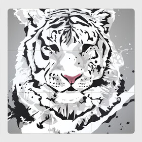 Магнитный плакат 3Х3 с принтом Белый снежный тигр в Тюмени, Полимерный материал с магнитным слоем | 9 деталей размером 9*9 см | 2022 | art | beast | new year | predator | splashes and drops | white tiger | year of the tiger | белый тигр | брызги и капли | год тигра | зверь | искусство | новый год | хищник