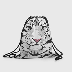 Рюкзак-мешок 3D с принтом Белый снежный тигр в Тюмени, 100% полиэстер | плотность ткани — 200 г/м2, размер — 35 х 45 см; лямки — толстые шнурки, застежка на шнуровке, без карманов и подкладки | 2022 | art | beast | new year | predator | splashes and drops | white tiger | year of the tiger | белый тигр | брызги и капли | год тигра | зверь | искусство | новый год | хищник