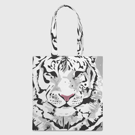 Шоппер 3D с принтом Белый снежный тигр в Тюмени, 100% полиэстер | Плотность: 200 г/м2; Размер: 34×35 см; Высота лямок: 30 см | 2022 | art | beast | new year | predator | splashes and drops | white tiger | year of the tiger | белый тигр | брызги и капли | год тигра | зверь | искусство | новый год | хищник