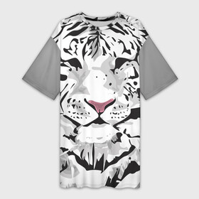 Платье-футболка 3D с принтом Белый снежный тигр в Тюмени,  |  | 2022 | art | beast | new year | predator | splashes and drops | white tiger | year of the tiger | белый тигр | брызги и капли | год тигра | зверь | искусство | новый год | хищник