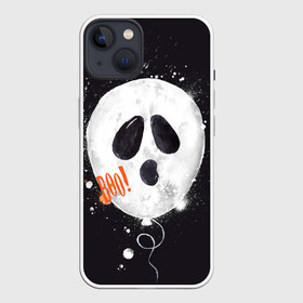 Чехол для iPhone 13 с принтом Шарик пугайка (черный, полиэстер) в Тюмени,  |  | fun | helloween | party | scary | ведьма | вечеринка | день | духи | колдовство | мрачно | оригинальный | подарок | праздник | привидение | пугать | святые | тыква | ужас | хэллоуин | черный | шарик