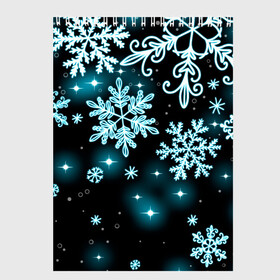 Скетчбук с принтом Космические снежинки в Тюмени, 100% бумага
 | 48 листов, плотность листов — 100 г/м2, плотность картонной обложки — 250 г/м2. Листы скреплены сверху удобной пружинной спиралью | Тематика изображения на принте: christmas | happy new year | merry christmas | neon | new year | snow | snowflakes | winter | декабрь | звезды | зима | зимний орнамент | зимний узор | зимняя ночь | неоновый | новогодний принт | новогодняя ночь | новый год | ночь | подарок