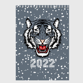 Скетчбук с принтом Водяной тигр 2022 в Тюмени, 100% бумага
 | 48 листов, плотность листов — 100 г/м2, плотность картонной обложки — 250 г/м2. Листы скреплены сверху удобной пружинной спиралью | 2022 | beast | fangs | merry christmas | new year | predator | snow | stars | stern grin | water tiger | winter | year of the tiger | водяной тигр | год тигра | звезды | зверь | зима | клыки | новый год | снег | суровый оскал | хищник