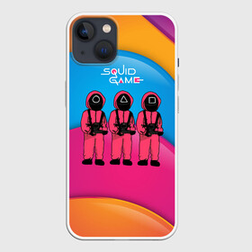 Чехол для iPhone 13 с принтом Игра в кальмара   красочный фон в Тюмени,  |  | Тематика изображения на принте: among us | squid game | выживание | игра в кальмара | кальмар | корейский | корея | хван чжун хо | чо сан