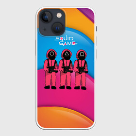 Чехол для iPhone 13 mini с принтом Игра в кальмара   красочный фон в Тюмени,  |  | Тематика изображения на принте: among us | squid game | выживание | игра в кальмара | кальмар | корейский | корея | хван чжун хо | чо сан