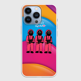 Чехол для iPhone 13 Pro с принтом Игра в кальмара   красочный фон в Тюмени,  |  | Тематика изображения на принте: among us | squid game | выживание | игра в кальмара | кальмар | корейский | корея | хван чжун хо | чо сан
