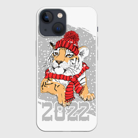 Чехол для iPhone 13 mini с принтом Тигр в красной шапке в Тюмени,  |  | 2022 | beast | merry christmas | new year | predator | proud tiger | red hat | scarf | snow | winter | year of the tiger | год тигра | гордый тигр | зверь | зима | красная шапка | новый год | снег | хищник | шарф