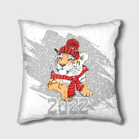 Подушка 3D с принтом Тигр в красной шапке в Тюмени, наволочка – 100% полиэстер, наполнитель – холлофайбер (легкий наполнитель, не вызывает аллергию). | состоит из подушки и наволочки. Наволочка на молнии, легко снимается для стирки | 2022 | beast | merry christmas | new year | predator | proud tiger | red hat | scarf | snow | winter | year of the tiger | год тигра | гордый тигр | зверь | зима | красная шапка | новый год | снег | хищник | шарф