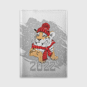 Обложка для автодокументов с принтом Тигр в красной шапке в Тюмени, натуральная кожа |  размер 19,9*13 см; внутри 4 больших “конверта” для документов и один маленький отдел — туда идеально встанут права | 2022 | beast | merry christmas | new year | predator | proud tiger | red hat | scarf | snow | winter | year of the tiger | год тигра | гордый тигр | зверь | зима | красная шапка | новый год | снег | хищник | шарф