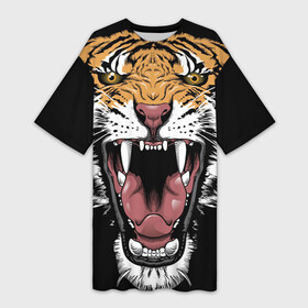 Платье-футболка 3D с принтом Оскал амурского тигра в Тюмени,  |  | 2022 | amur tiger | beast | merry christmas | new year | open mouth | predator | stern grin | year of the tiger | амурский тигр | год тигра | зверь | новый год | открытая пасть | суровый оскал | хищник