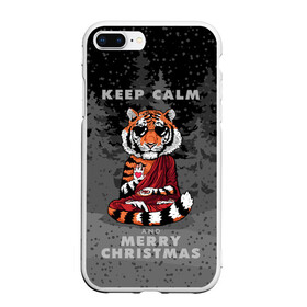 Чехол для iPhone 7Plus/8 Plus матовый с принтом Keep calm and Merry Christmas в Тюмени, Силикон | Область печати: задняя сторона чехла, без боковых панелей | 2022 | beast | buddhist | heart | keep calm and merry christmas | meditation | new year | spruce forest | tiger | year of the tiger | буддист | год тигра | ельник | зверь | медитация | новый год | сердце | тигр | черные очки