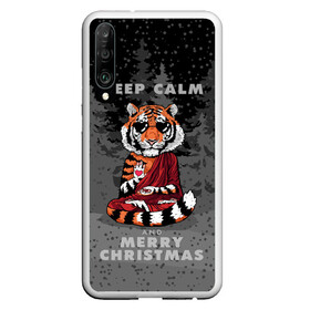 Чехол для Honor P30 с принтом Keep calm and Merry Christmas в Тюмени, Силикон | Область печати: задняя сторона чехла, без боковых панелей | 2022 | beast | buddhist | heart | keep calm and merry christmas | meditation | new year | spruce forest | tiger | year of the tiger | буддист | год тигра | ельник | зверь | медитация | новый год | сердце | тигр | черные очки